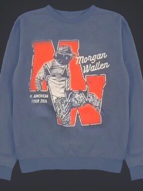 Morgan Wallen Navy Crewneck Sweater with Orange Graphic